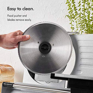 VonShef Meat Slicer Electric Stainless Steel Food Cutting Machine Deli Meats, Cheese, Bread, Vegetables – Thickness Control, Sliding Plate, Food Pusher, Anti Slip Feet