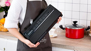 GERYON Vacuum Sealer, Automatic Food Sealer Machine for Food Savers w/Starter Kit|Led Indicator Lights|Easy to Clean|Dry & Moist Food Modes| Compact Design (Black)