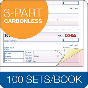 TOPS Money/Rent Receipt Book, 3-Part, Carbonless, 11 x 7-5/8 Inches, 4 Receipts/Page, 100 Sets per Book (46808)