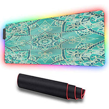 Load image into Gallery viewer, RGB LED Gaming Mouse Pad, Turquoise,Persian Shamse Motif Sun, Large Mouse Pad, Non-Slip Rubber Base, Waterproof Computer Keyboard Mouse Mat for Gamer/Esports Pros/Office, 31.5 x 11.8in
