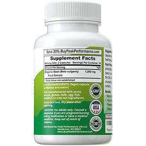 Organic Beet Root Capsules - USA Grown Vegan Super Food Beets Juice Powder Pills 1200 mg. Nitric Oxide Energy Boosting Polyphenol Beetroot Tablets. Detox, Blood Pressure Supplement