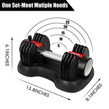 Load image into Gallery viewer, CDCASA Adjustable Dumbbell 25 lbs for Home Gym and Workout with Handle and Plates Free Weights for Men Women Selectorized Dumbbells for Fitness from 5 to 25 pounds (Single)
