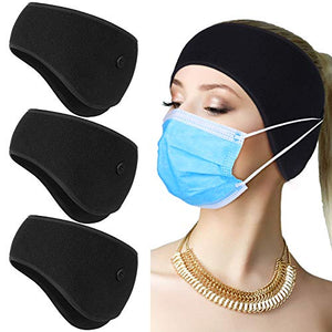 Geyoga 3 Pieces Button Headband Thermal Headband Ear Warmer Headband Winter Headbands Fleece Headband for Women Men (Black)