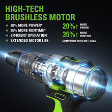 Load image into Gallery viewer, Greenworks 24V Brushless Cordless Hammer Drill Kit, 530 in./lbs Torque, 20+3 Position Clutch, 1/2 '' Keyless Chuck, Variable Speed, 1×2Ah Battery with 2A Charger, LED Light
