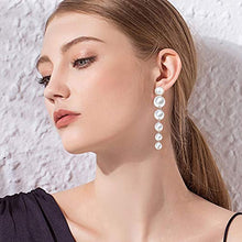 Load image into Gallery viewer, FINREZIO Women's Faux Three Multi-Strand Pearl Necklace Long Pearl Dangle Earrings and Bracelet Jewelry Set for Women
