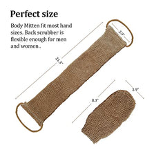 Load image into Gallery viewer, Natural Back Scrubber for Shower for Men and Women - Set of Hemp Back Washer &amp; Exfoliating Glove for Body- Long Back Sleeve with Scrub Mitten for Deep Cleaning &amp; Skin Relax
