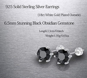 Sunnyshopday 18ct White Gold Plated on Sterling Silver Base Black Obsidian,Earring Stud with Gift Box,Men Women