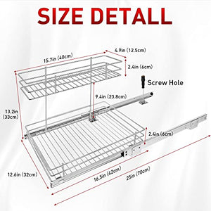 Under Sink Cabinet Organizer, Tksrn Pull Out Organizer Kitchen Under Sink Slide Out Storage Shelf with 2 Tier Sliding Wire Drawer - 12.6W x 16.5D x 13H - Request at Least 13 inch Cabinet Opening