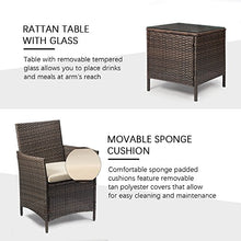 Load image into Gallery viewer, Devoko Patio Porch Furniture Sets 3 Pieces PE Rattan Wicker Chairs with Table Outdoor Garden Furniture Sets (Brown/Beige)
