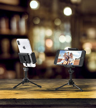 Load image into Gallery viewer, Cell Phone Tripod Adaptor + Mini Tripod: 360 Degree Rotating Holder Tripod Mount for Portrait and Landscape Mode, Universal Clip for All iPhone Models and Most of Other Cell Phones
