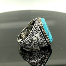 Load image into Gallery viewer, Sterling Silver Ring, Turquoise Stone, Men Rings, Natural Stone, Handcrafted Ottoman Men Ring, Turkish handmade
