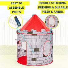 Load image into Gallery viewer, Kiddey Knight's Castle Kids Play Tent -Indoor &amp; Outdoor Children's Playhouse -- Durable &amp; Portable with Free Carrying Bag – “Bonus” Shield and Sword Set - Makes for Boys &amp; Girls
