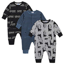 Load image into Gallery viewer, Grow by Gerber Baby Boys Organic 3-Pack Coverall Set, Black/White/Grey/Blue, Newborn
