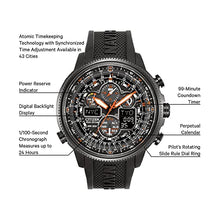 Load image into Gallery viewer, Citizen Men's Promaster Navihawk A-T Eco-Drive Pilot Watch, Atomic Timekeeping, Chronograph, Power Reserve Indicator, Luminous Hands and Markers, Anti-Reflective Crystal, Black Rubber Strap
