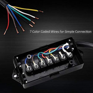 MICTUNING Heavy Duty 7 Way Plug Inline Trailer Cord with 7 Gang Junction Box - 8 Feet, Weatherproof