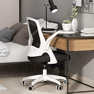Hbada Office Task Desk Chair Swivel Home Comfort Chairs with Flip-up Arms and Adjustable Height, White