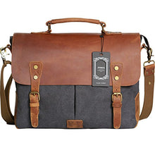 Load image into Gallery viewer, Wowbox Messenger Satchel Bag for Men and Women,Vintage Canvas Real Leather 14-inch Laptop Briefcase for Everday use 13"(L) x10.5(H) x 4.1"(W)(Gray)
