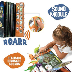Pack of 12 Toy Dinosaurs Figures With Interactive Dinosaur Sound Book - Realistic Looking Dino Toys for Boys and Girls 3 Years Old & Up