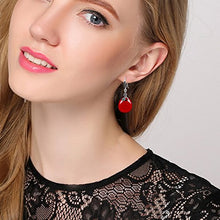 Load image into Gallery viewer, EVER FAITH 925 Sterling Silver Red Chalcedony Crystal Retro Black Leaf Teardrop Hook Earrings

