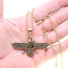Load image into Gallery viewer, Asoodehdelan Large Double Sided Gold Pt Iranian Persian Farvahar Faravahar Necklace (18&quot; Chain)

