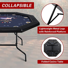 Load image into Gallery viewer, RayChee Poker Table Foldable, 8 Player Octagonal Folding Portable Texas Holdem Table with Water-Resistant Cushioned Rail, 8 Stainless Steel Cup Holders, Casino-Grade Felt Surface (Black)
