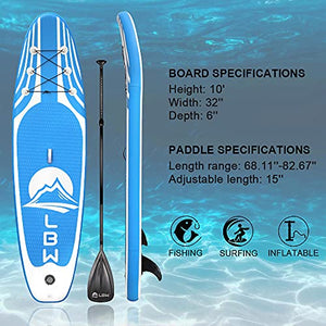 LBW Inflatable Stand Up Paddle Board SUP Paddleboard with Premium SUP Accessories & Waterproof Backpack, Adjustable 3 Pieces Paddle, Non-Slip Deck, Youth & Adult ISUP