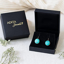 Load image into Gallery viewer, Turquoise Drop Earrings 14K Solid Gold - Beautiful 12mm Round Cut Natural Turquoise Gemstone December Birthstone Housed in Yellow Gold Dangle/Drop Earrings - Elegant Handmade Jewelry
