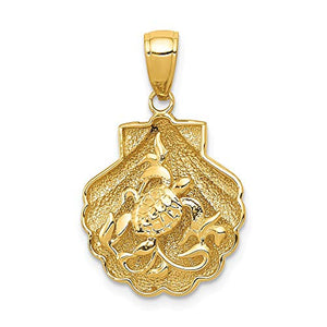 14k Yellow Gold Sea Turtle In A Shell Mermaid Nautical Jewelry Pendant Charm Necklace Life Shore Fine Jewelry For Women Gifts For Her