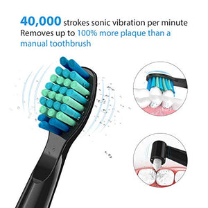 Electric Toothbrush - Dentist Recommended Smart Sonic Toothbrush with 5 Modes, 8 Dupont Brush Heads & Travel Case Included, USB Fast Charging, Black