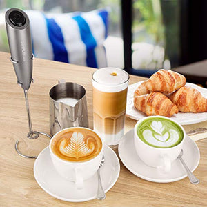 SIMPLETaste Milk Frother Handheld Battery Operated Electric Foam Maker, Drink Mixer with Stainless Steel Whisk and Stand for Cappuccino, Bulletproof Coffee, Latte