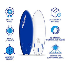 Load image into Gallery viewer, Wavestorm -Soft Top Foam 5&#39;6&quot; Surfboard/Fish Swallow Tail Surfboard for Beginners and All Surfing Levels Youth Complete Set Includes Leash and Multiple Fins, Blue (AZ21-WSSF560-BLU-1PK)
