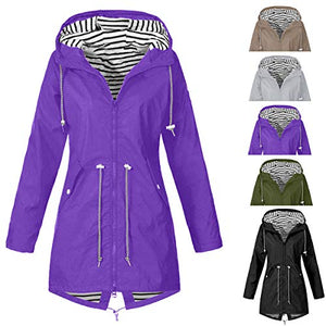 Thenxin Women's Outdoor Waterproof Jacket Zip Up Drawstring Hooded Long Trench Raincoat(Green,XXXXXL)