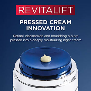 L'Oreal Paris Revitalift Pressed Night Cream with Retinol, Niacinamide, Visibly Reduce Wrinkles, Hydrate for Face, Under Eye, Neck, Chest, Dermatologist tested + Hyaluronic Acid Serum Sample