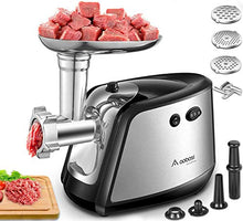 Load image into Gallery viewer, Electric Meat Grinder, Aobosi 3-IN-1 Meat Mincer &amp; Sausage Stuffer,【1200W Max】Sausage &amp; Kubbe Kits Included, 3 Grinding Plates,Dual Safety Switch, Stainless Steel Housing
