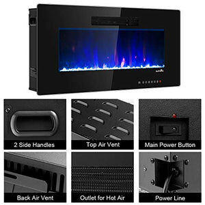 Tangkula 36" Recessed Electric Fireplace, in-Wall & Wall Mounted Electric Heater, Remote Control, Touch Screen, Adjustable Flame Color, Speed and Brightness, 750 W - 1500 W (36")