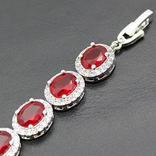 Load image into Gallery viewer, HERMOSA Oval Ladies Tennis Bracelet Sapphire Ruby Emerald White Topaz Silver 7 inch (Ruby)
