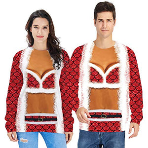 Goodstoworld Tacky Ugly Christmas Sweater Hip Hop Sweatshirts Juniors Girls Boys Jumper 3D Sex Bra Printing Shirts Xmas Holiday Tacky Hoodie for Women Men Size Red XXL