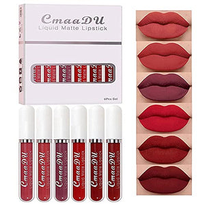 CmaaDu 6Pcs Lipstick Matte Liquid Lipstick Lipgloss Set for Women labiales mate 24 horas originales matte larga duracion 24,Deep Red Original 24 Hour Matte Lipstick Lip Stain Long Lasting Waterproof
