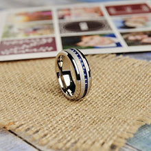 Load image into Gallery viewer, Metal Masters Co. Men's Titanium Wedding Band Engagement Ring W/Blue Simulated Sapphire Cubic Zirconia Princess CZ 10.5
