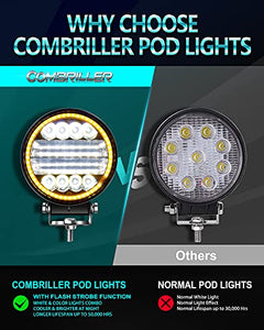 Combriller 3157 LED Bulb White 6000K with Projector Replacement for led reverse lights and Combriller 4.5" Off Road Lighting Spot Flood Combo Beam with Flash Strobe Function Amber Angel Eye-Shape
