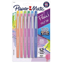 Load image into Gallery viewer, Paper Mate Flair Felt Tip Pens, Medium Point, Assorted, Special Edition Retro Accents, 12 Pack
