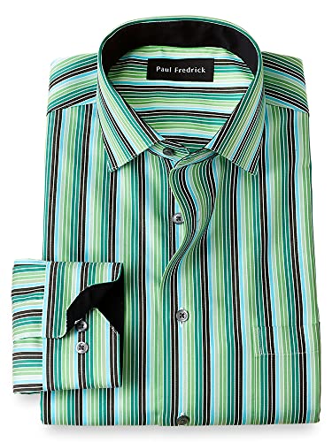 Paul Fredrick Men's Classic Fit Non-Iron Cotton Stripe Dress Shirt Black/Green 20.0/37 DWS001B