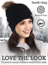 Load image into Gallery viewer, Pom Pom Beanie Winter Hat For Women - Faux Fur Pompom Warm, Thick &amp; Chunky Soft Cable Knit Hats - Cute &amp; Trendy Cold Weather Knitted Caps - Stylish &amp; Trendy Snow &amp; Ski Beanies for Ladies
