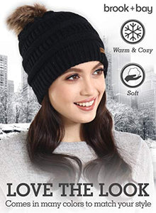 Pom Pom Beanie Winter Hat For Women - Faux Fur Pompom Warm, Thick & Chunky Soft Cable Knit Hats - Cute & Trendy Cold Weather Knitted Caps - Stylish & Trendy Snow & Ski Beanies for Ladies