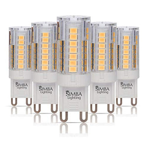 Simba Lighting G9 LED Light Bulb (5 Pack) 4W T4 40W Halogen Replacement for Pendants, Ceiling Lights, Desk Lamp, Wall Sconce, 120V JCD Bi-Pin Base Non-Dimmable, 3000K Soft White