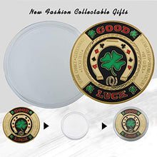 Load image into Gallery viewer, SW AINYROSE Poker Card-Guard Coin Collectibles Table Games Poker - Good Luck w/Plastic Case, Las Vegas Good Luck Horseshoe/Shamrock Poker Coin Chip Card Guard Protector
