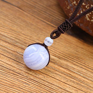 COAI Natural Blue Lace Agate Stone Bead Pendant Adjustable Cord Women