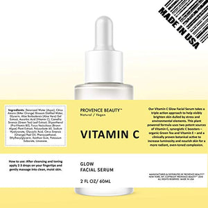 Vitamin C Serum for Face - Brightening Facial and Anti Aging Treatment for a Youthful and Glowy Complexion - Hyaluronic Acid, Green Tea, Vitamin C and E -2 Fl Oz