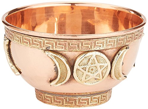Load image into Gallery viewer, Triple Moon Pentacle Copper Offering Bowl 3", Great for Altar use, Ritual use, Incense Burner, smudging Bowl, Decoration Bowl, offering Bowl - New Age Imports, Inc.