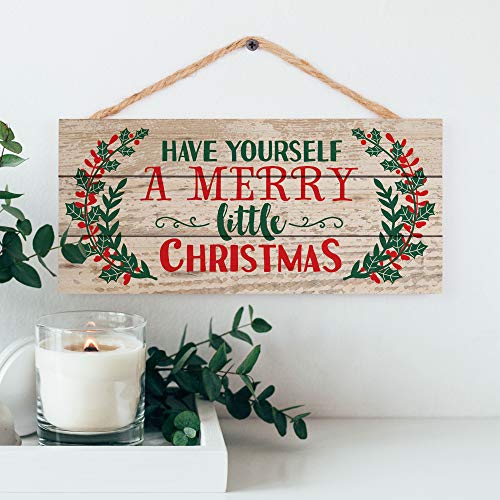 Load image into Gallery viewer, P. Graham Dunn Have Yourself a Merry Little Christmas Holly 5 x 10 Wood Plank Design Hanging Sign